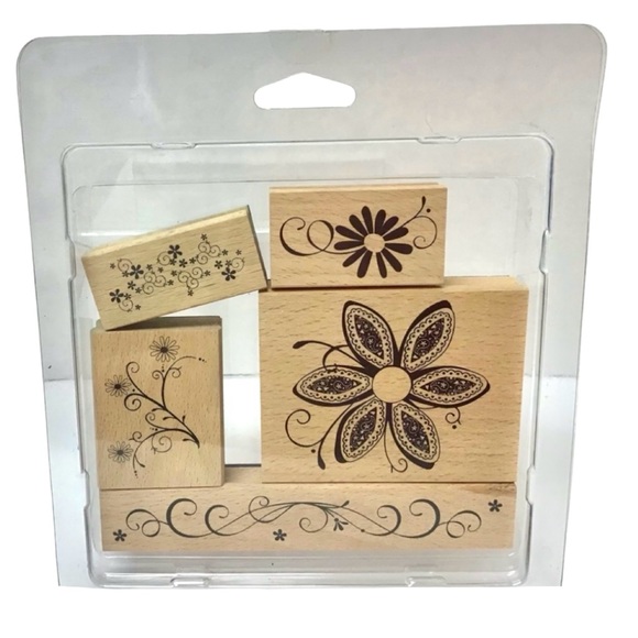 Unbranded Other - Set of (5) “Floral” Wood Mount Rubber Stamp Set